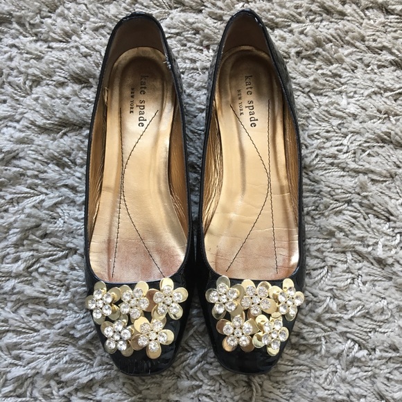kate spade Shoes - Kate spade crystal gold flower patent flats size 7